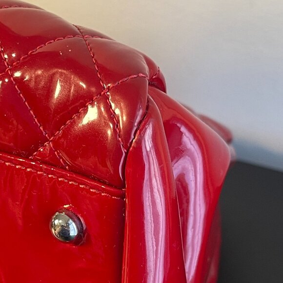 Chanel Large Just Mademoiselle Bowling Bag Red Patent Calfskin Leather, Preowned - Picture 6 of 16
